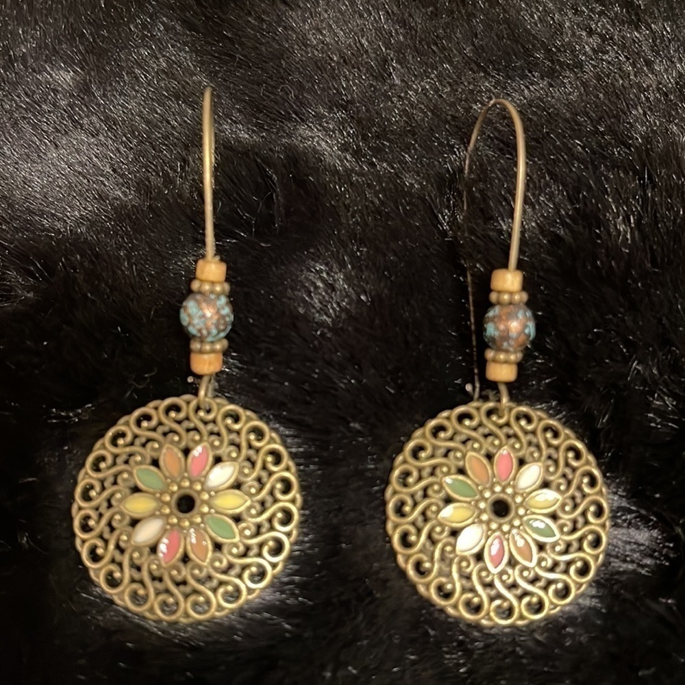 Dangle Earrings Boho Muted Colors Hallowed Out Beads Mosaic Pendant Design New